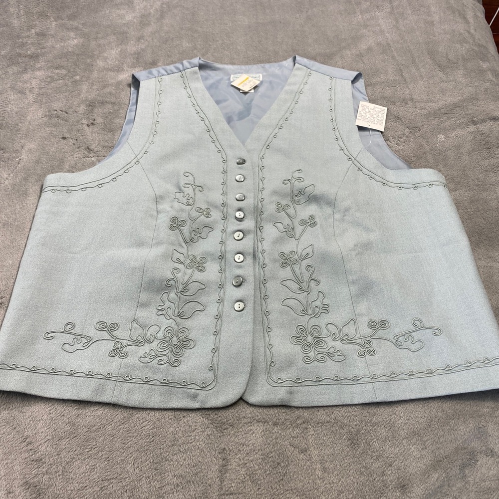 Stephanie Andrews 100% Wool Dress Vest Mens 3XL Blue Embroidered Soutache